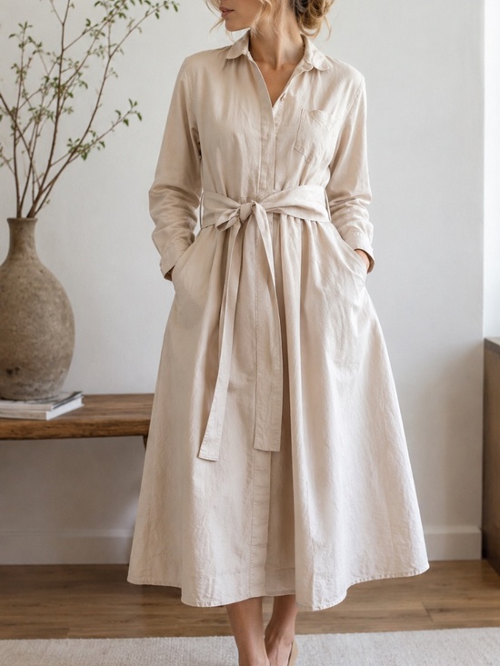 LBC Dresses & Skirts - Japanese Quiet Luxury Linen Cotton Shirt Dress XS/S Minimalist Beige